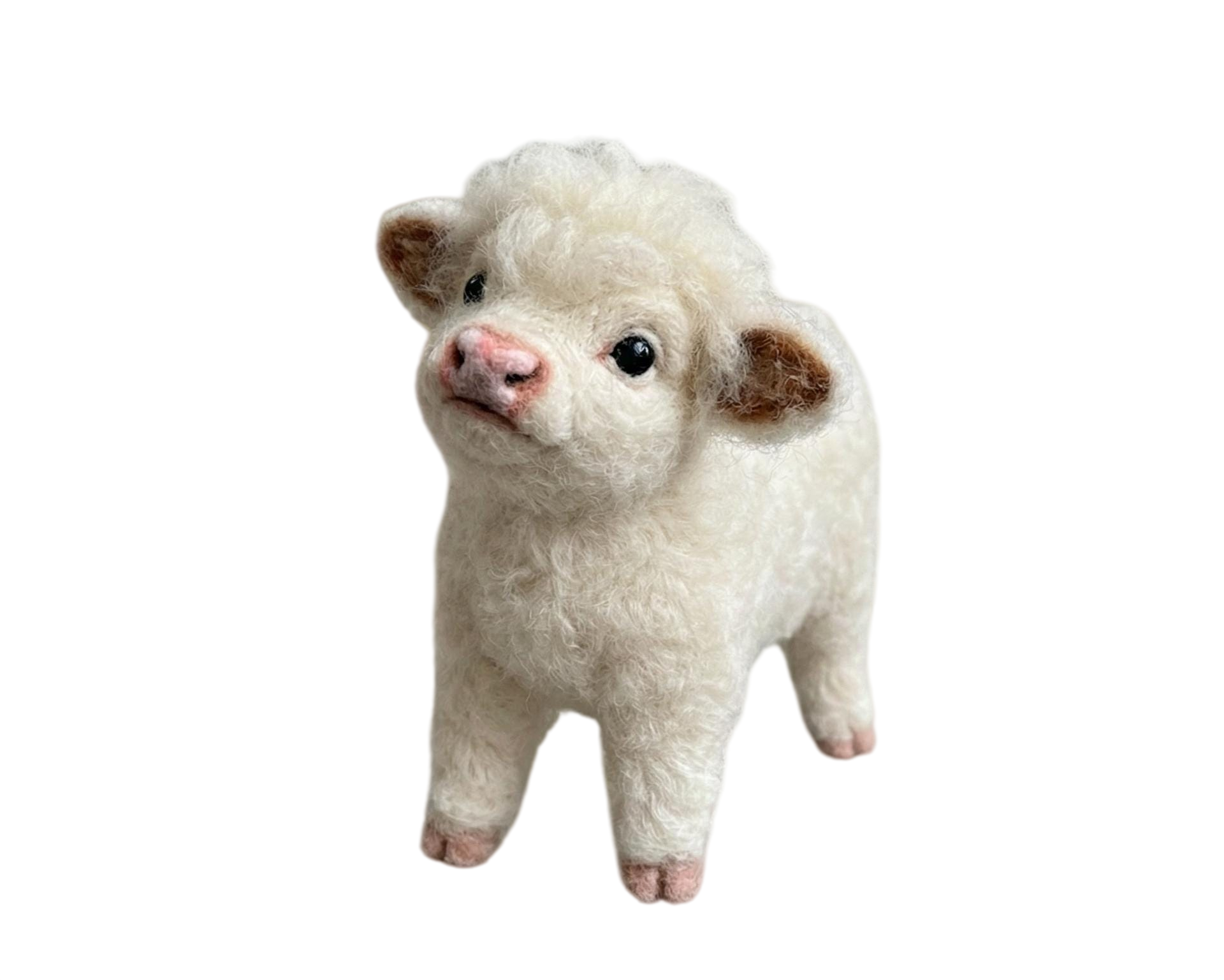 Handmade Needle Felted White Lamb Plush Figurine
