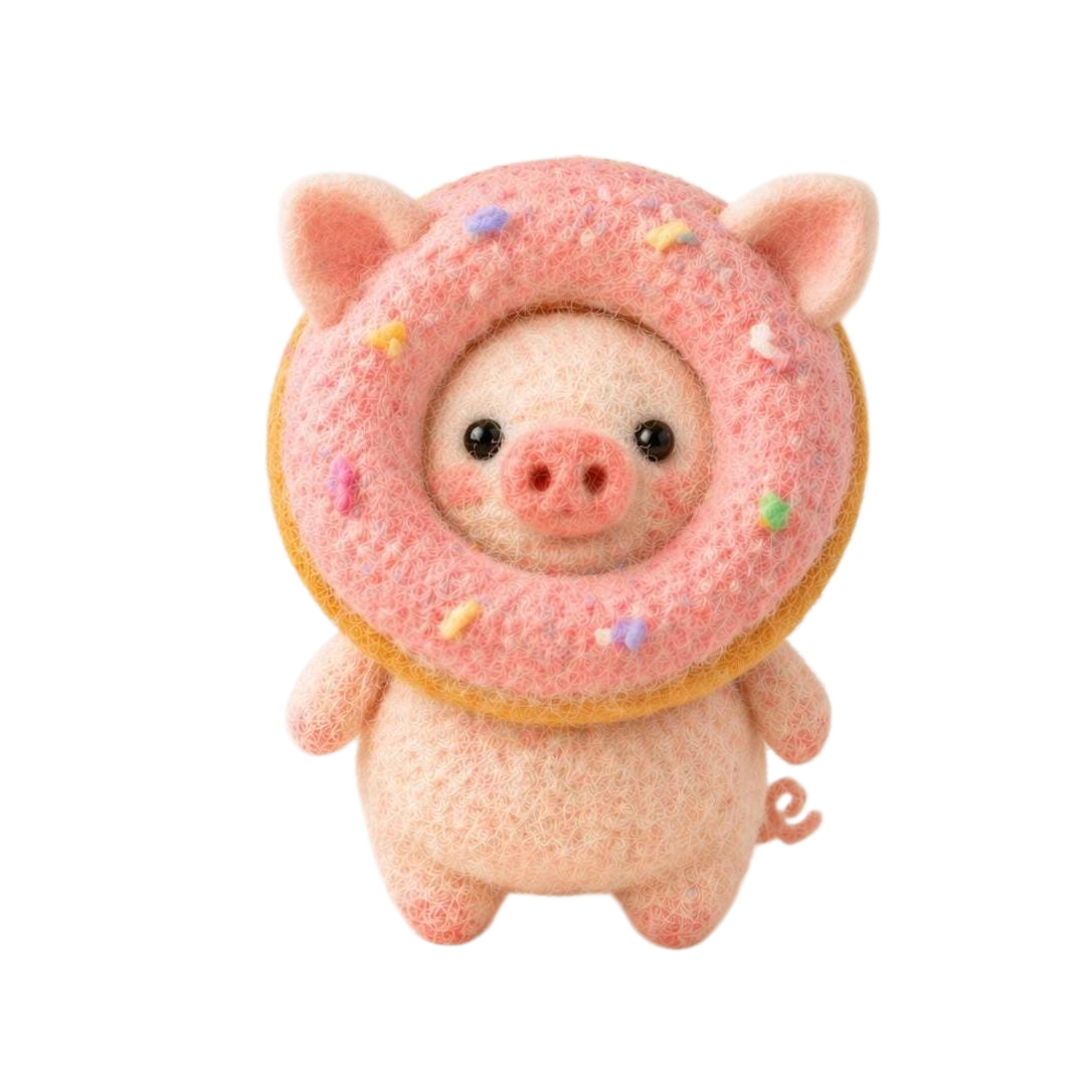 Handmade Needle Felted Pig Plush Figurine with Pink